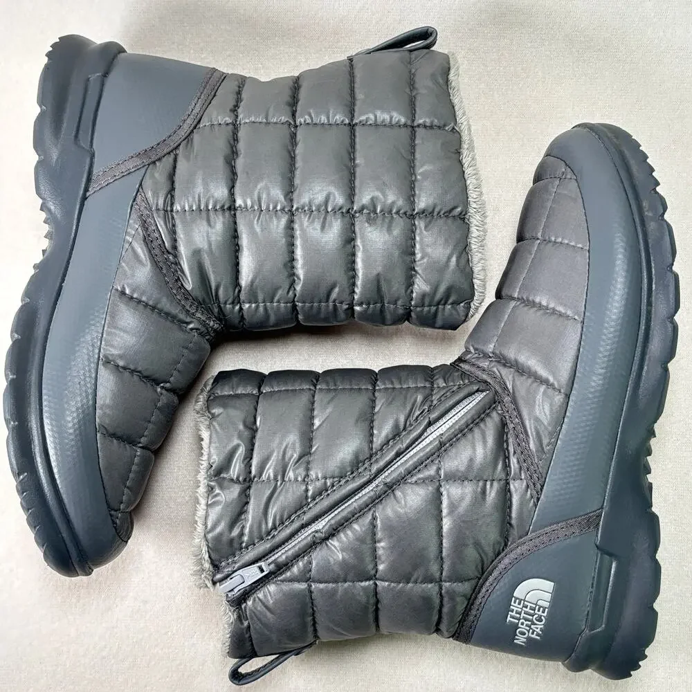 North Face Thermoball Microbaffle Insulated Zip Bootie Women's 6 Silver Grey